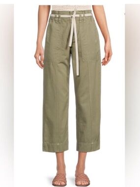 A.L.C. Playa Wide Leg Augusta Pant Olive Green Sz 4 High-Rise Crop Pants Cotton